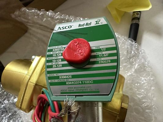 8344G074 110V Emerson ASCO Solenoide Valve 4 Way 1/2" NPT Corpo de latão de solenoide único