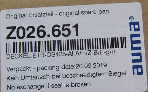 Z026.651 Partes de atuadores AUMA para atuadores de várias voltas SA 30.1 / SAR 30.1 Selo