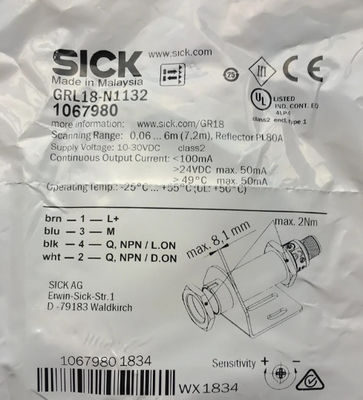 SICK GRL18-N1132 Sensores fotoelétricos GR18 com comprimento de onda de 650 nm
