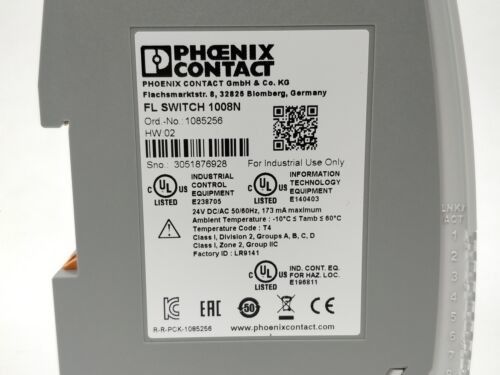 FL SWITCH 1008N 1085256 Comutador Ethernet Industrial com nível de proteção IP54 e constante de célula de 0,05 cm-1